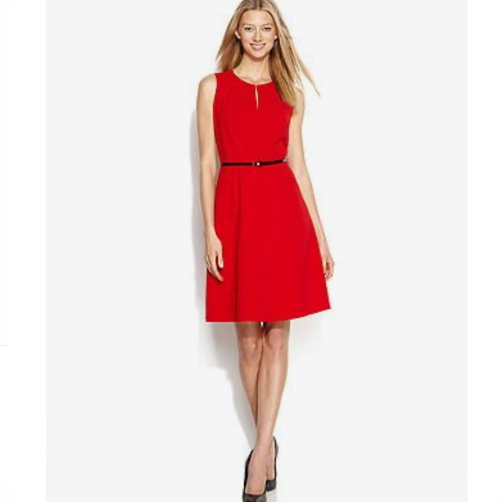Calvin Klein Vibrant Red Clasp Neck Dress Size 2